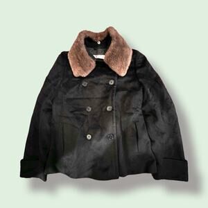 Vintage MaxMara Black Camel Hair Coat with Detachable Fur Collar Size; 10